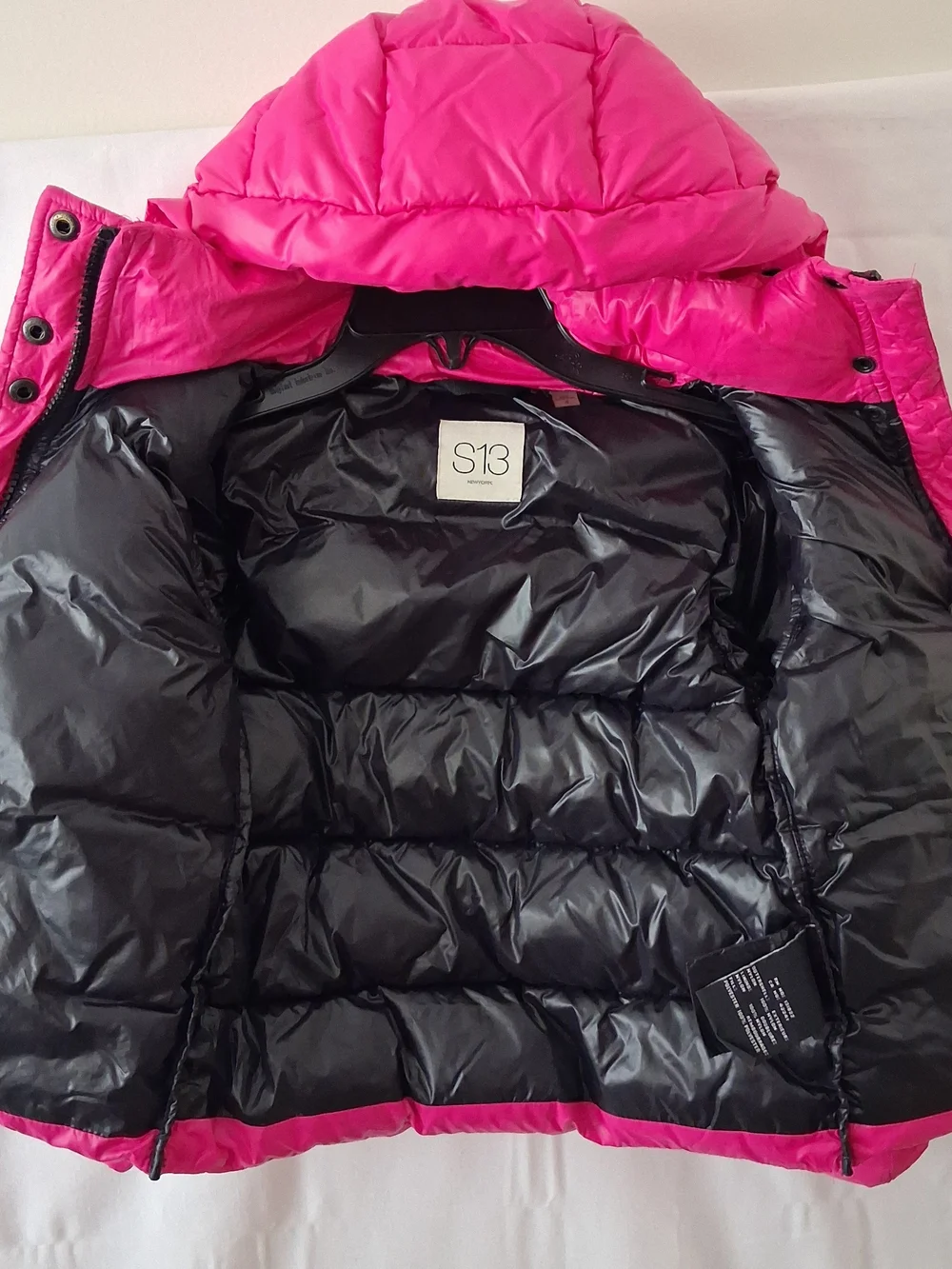 S13 New York Kids Girls Hot‎ Pink Glossy Puffer Jacket Detachable Hood Size 4